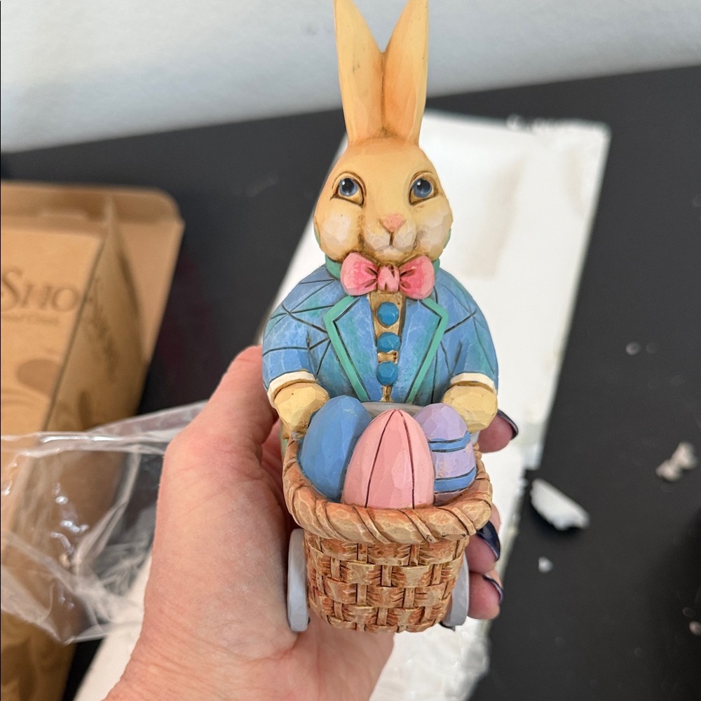 Jim Shore Blue and Brown Easter Bunny Figurine - Picture 3 of 7